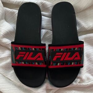Fila Black and Multicolor Slide Sandals